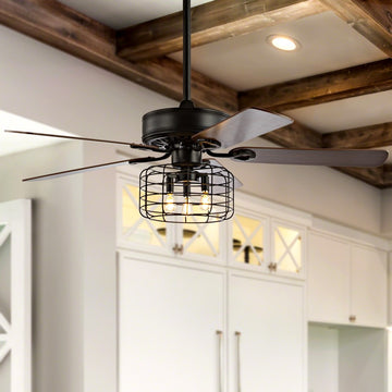 Asher 52" Industrial Metal/Wood LED Ceiling Fan With Remote - JONATHAN Y